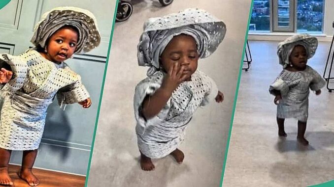 Cute Little Girl Slays Yoruba Outfit and Gele to Perfection, Video Leaves Everyone in Awe