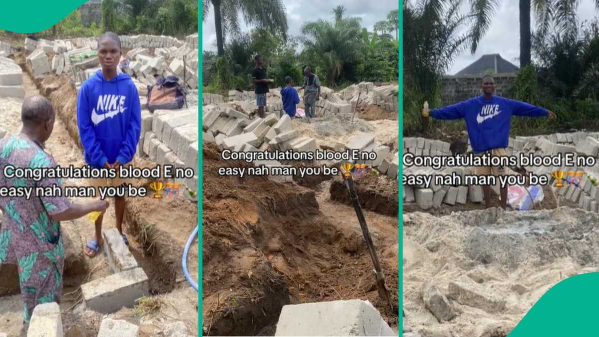 Man starts foundation with cement blocks, celebrates before becoming homeowner