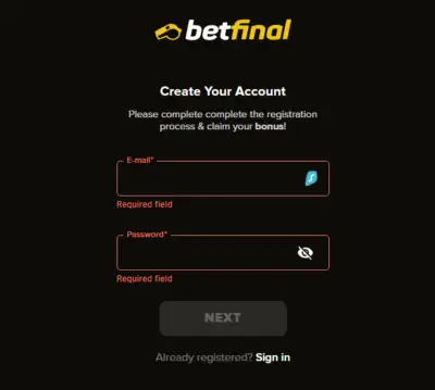 Betfinal how to register