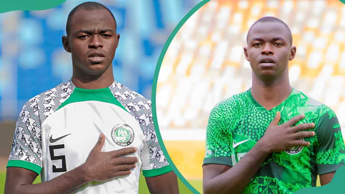 Benjamin Tanimu in Marrakech, Morocco (L). Benjamin Tanimu posing for a picture in a Super Eagles' Jersey (R).