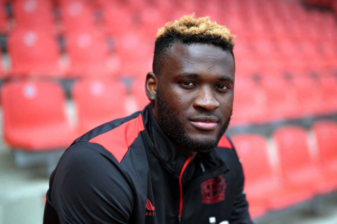 Victor Boniface at the BayArena in Leverkusen, western Germany.