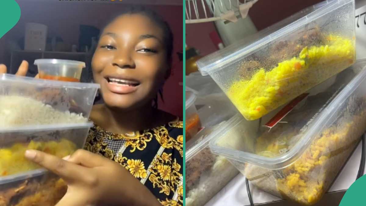 Excited Nigerian Lady Displays Plate of Rice and Chicken She Bought for N1k, People Rush Her