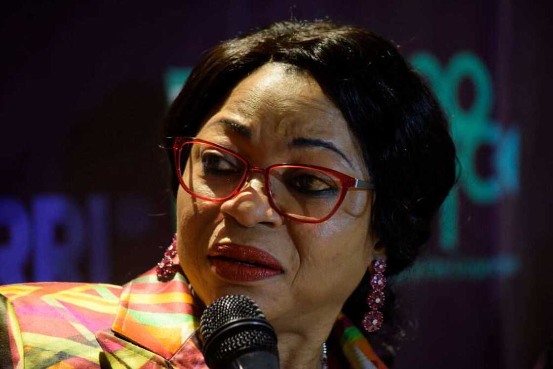 Folorunsho Alakija speaks to pressmen on the coming cinematography festival in Lagos, Nigeria.