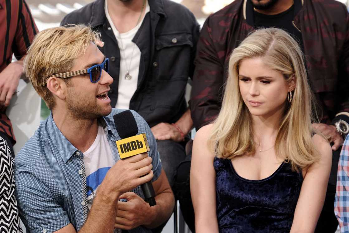 Anthony Starr and Erin Moriarty speak onstage at the San Diego Comic-Con in 2019