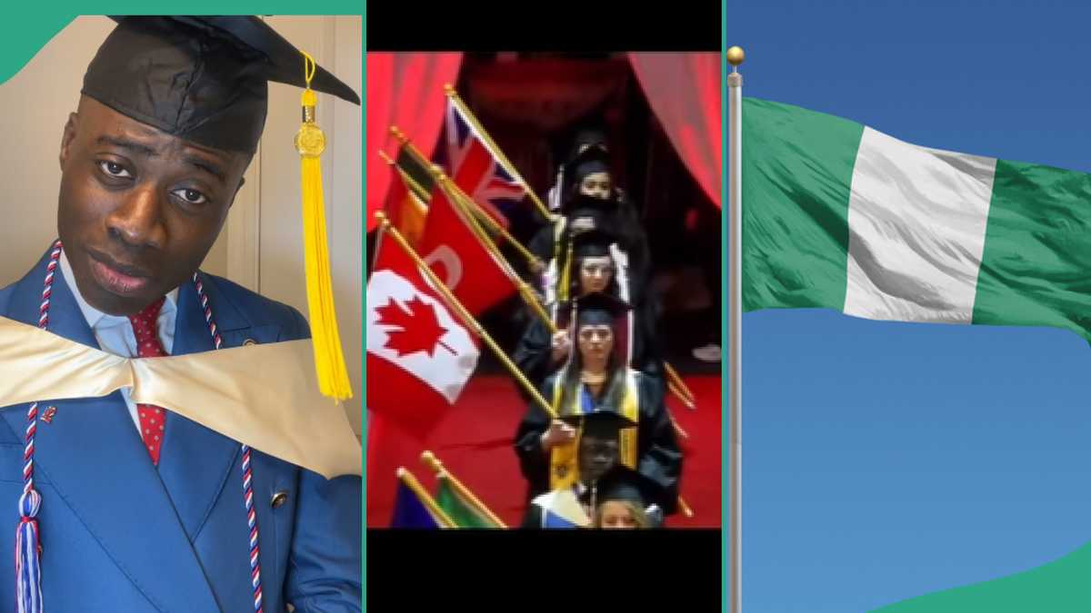 Man Graduating From University Abroad Carries Nigerian Flag to Graduation Ceremony