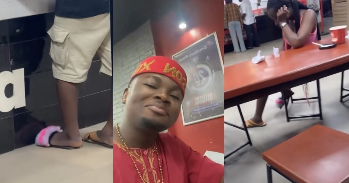 "What stage is this?" – Nigerian man and his partner flaunts their love in a restaurant with mismatched slippers (WATCH)