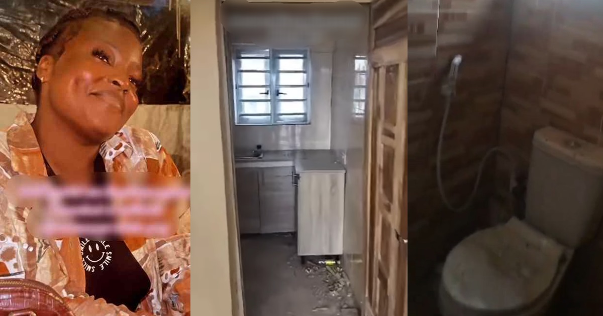 "Bath, eat and sleep" – Lady sh0cked after house agent took her to a modern apartment with attached kitchen and toilet in Ibadan (VIDEO) 