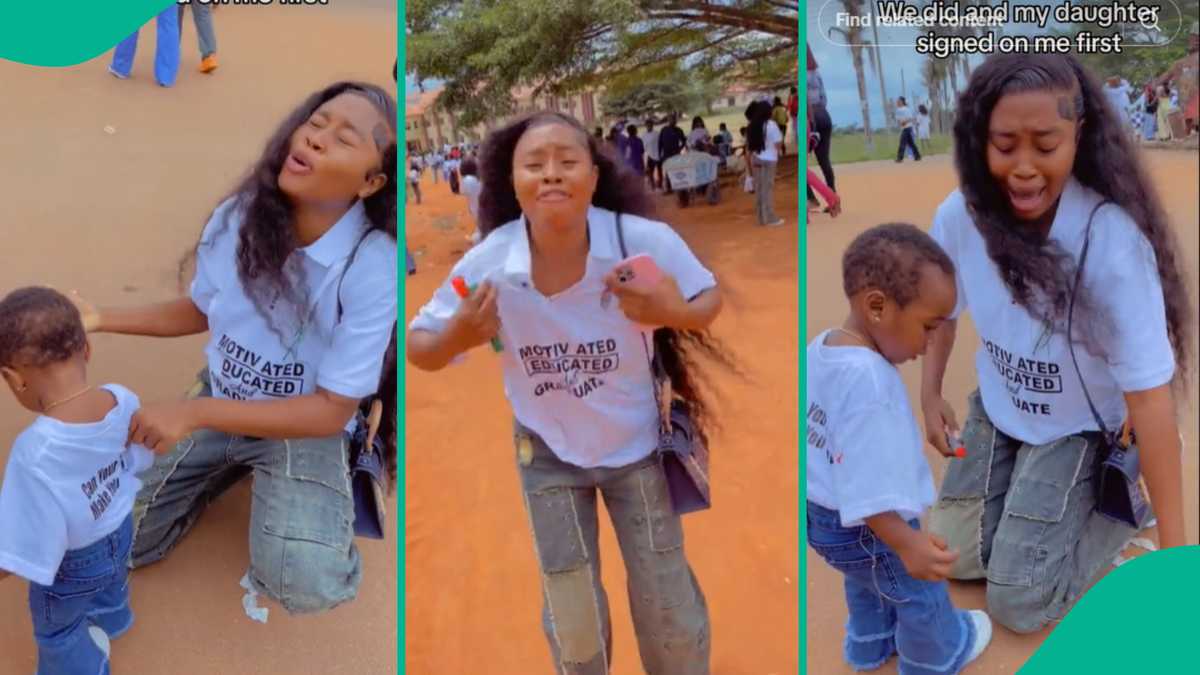 Mother Graduates, Makes Child Sign on her White Shirt First, Nigerians Celebrate them