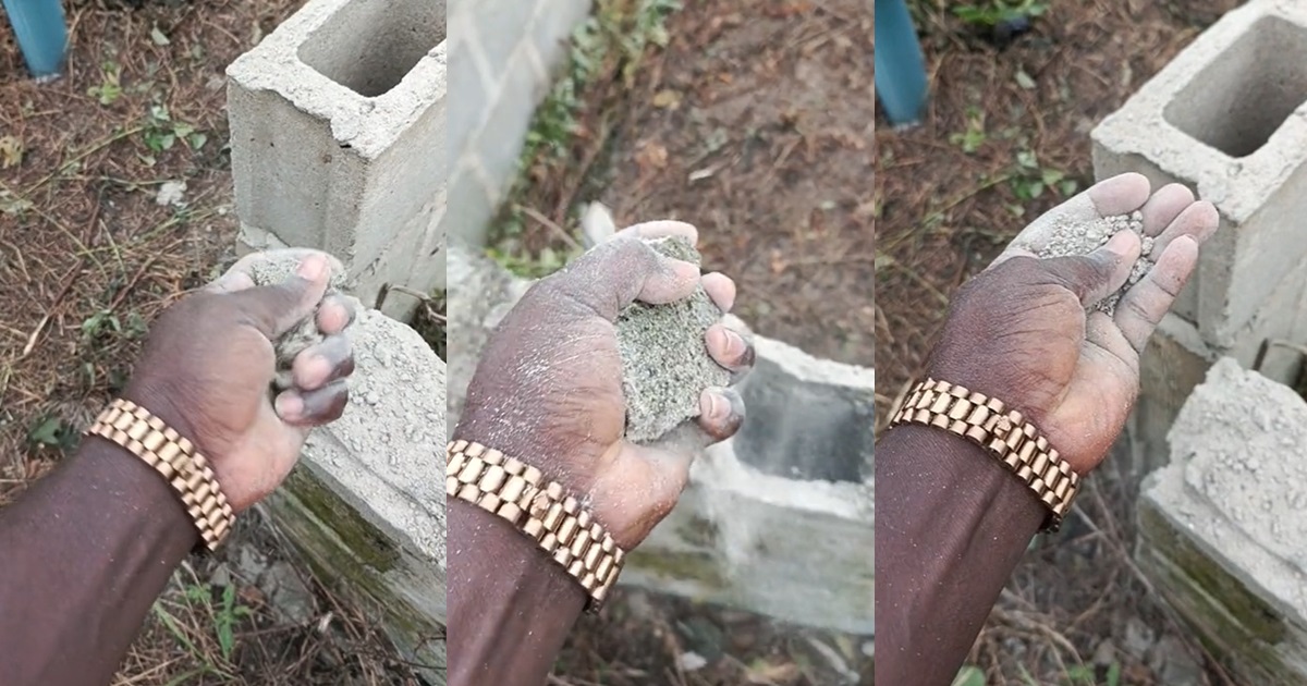 Nigerian man marvels at the striking 'miracle' made by a block used in laying the foundation of his building (WATCH)