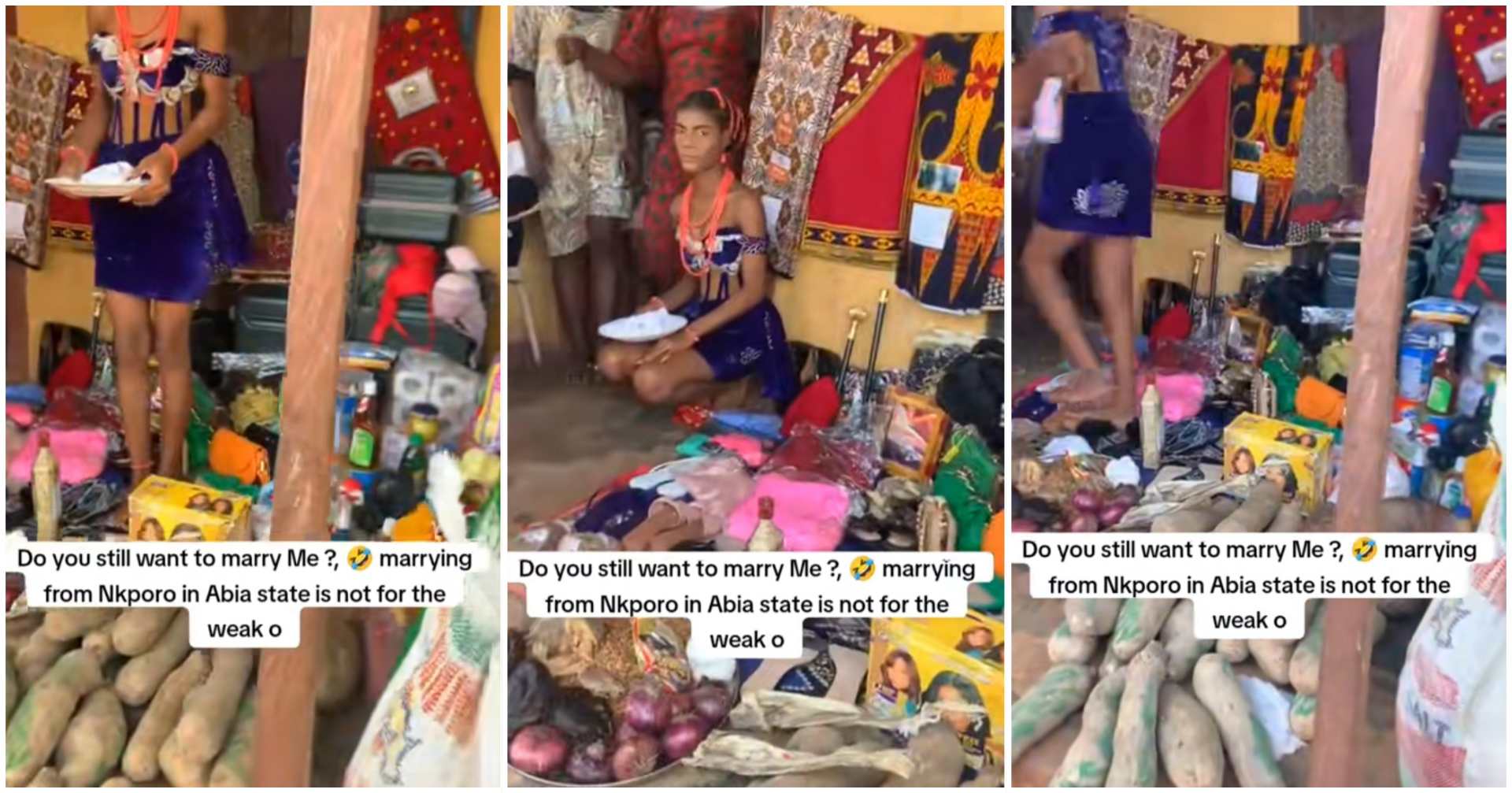 Lady shows off items her husband brought as her bride price