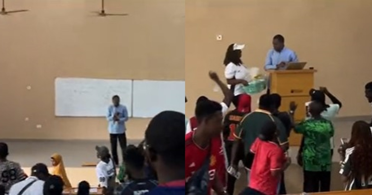 "Na lecturer wey calm down go enjoy" – Adorable moment final year students prank their lecturer on his birthday (VIDEO)