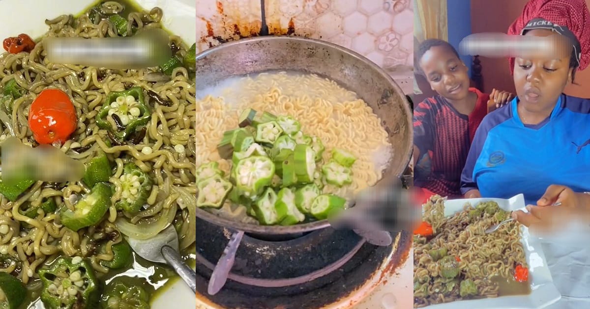 Lady Wow's Netizens With New Recipe, As She Prepares Noodles With Okra (VIDEO)