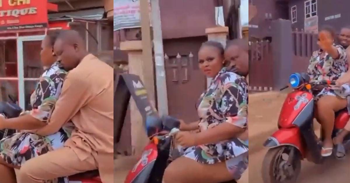 Singles Gush As Man Is Spotted Peacefully Cuddling His Partner As She Rides Okoda (VIDEO)