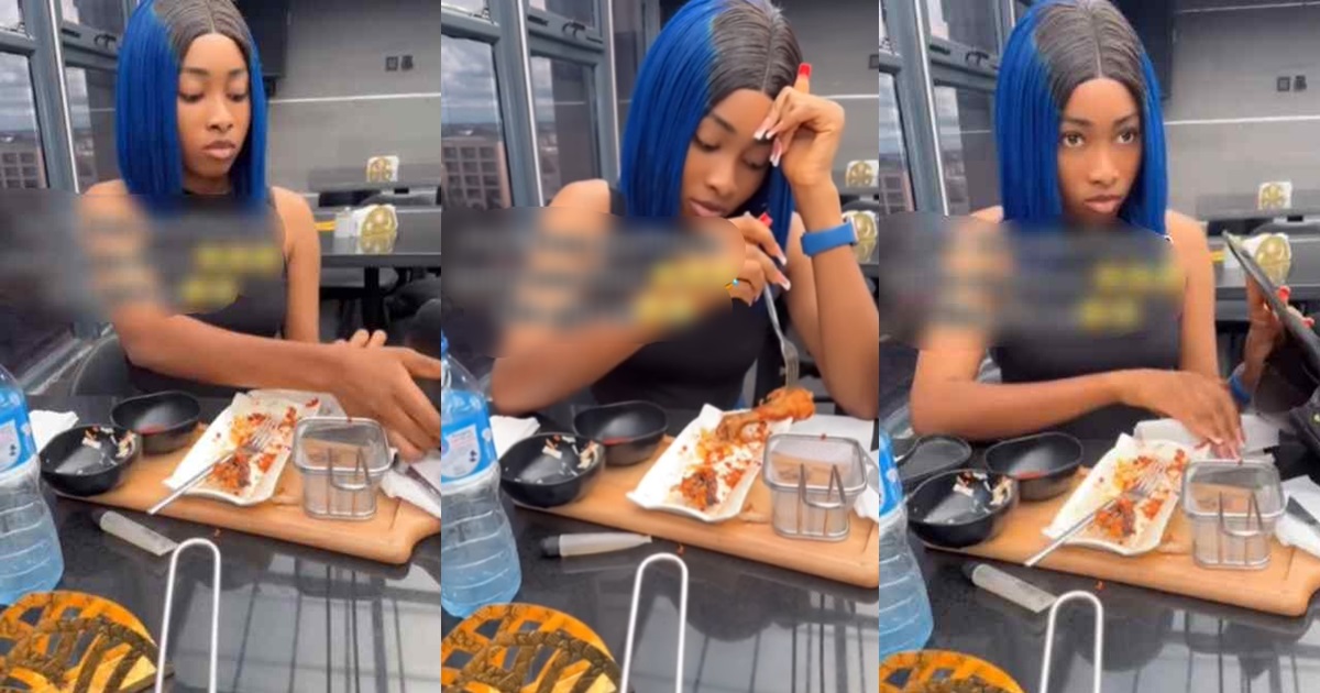 Hilarious moment Nigerian lady stylishly reserves her leftover chicken in her bag at a buffet restaurant (Watch)