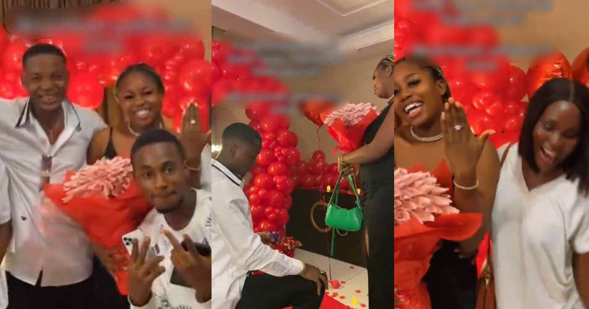 "Patience is a virtue" – Lady celebrates as her friend gets engaged to her man after 7 years of dating (Watch)