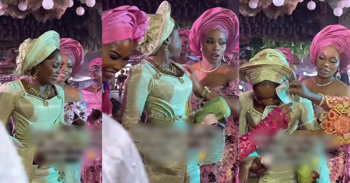 "She was protecting her makeup" – Aso-Ebi lady apologizes to bride after wrong assumption of the grandmother while spraying on the bride (VIDEO)