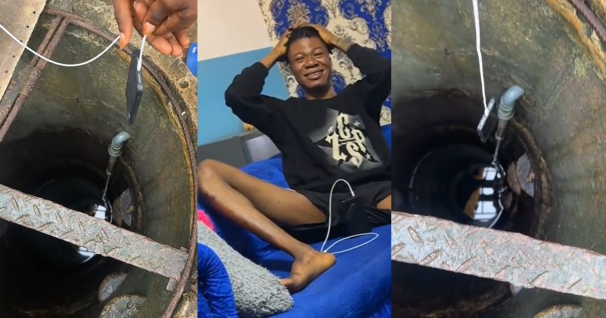 "Challenge gone wr0ng!" – Nigerian man cr!es bitterly after los!ng his phone inside the well during a challenge (WATCH)