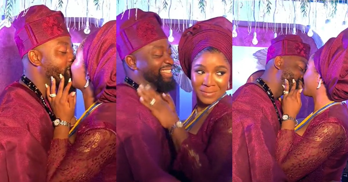 "Single people never rest this year" - Enchanting moment a Nigerian groom got carried away while k!ssing his bride at their wedding (WATCH)