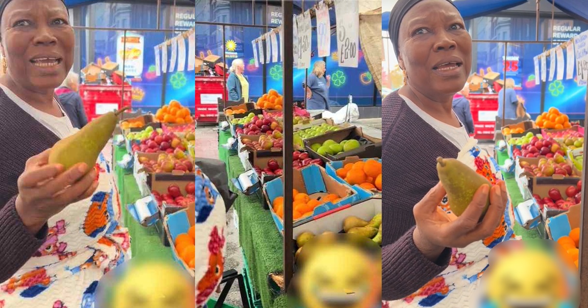 "It's impossible to eat" - Nigerian grandma bem.oans after discovering a pear in a UK market costs 2,000 Naira (VIDEO)