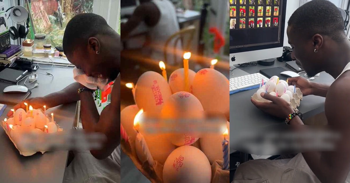 "Chale it’s ok don’t cry" – Ghanaian man gets emotional as he receives surprise egg cake on his birthday (VIDEO)