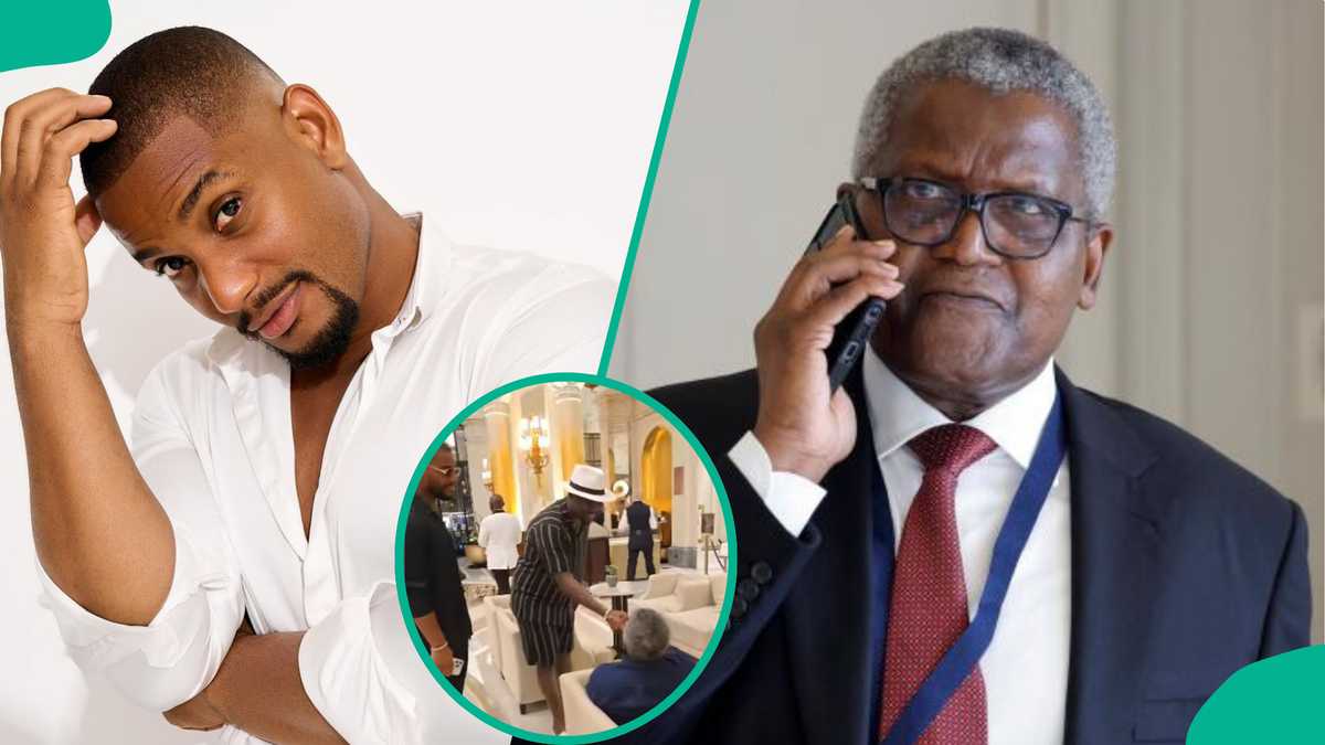 Alexx Ekubo’s Attempt to Handshake Billionaire Dangote in Video With Otedola, Others Causes Stirs