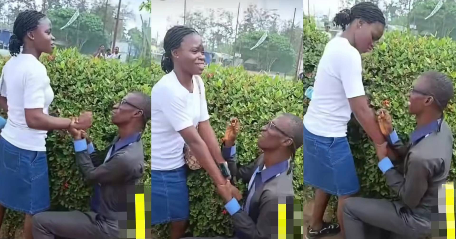 Drama ensues as man proposes to lady in public, video causes buzz