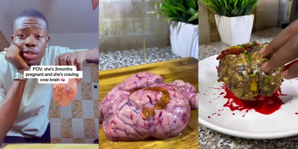 Husband cooks cow brain for pregnant wife after she craves it, viral video sparks buzz