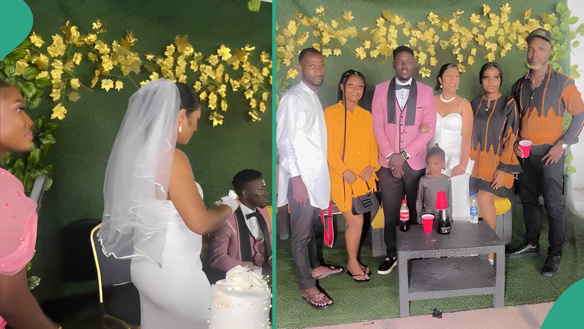 Moment Oyinbo Bride Ignored Bridesmaid's Advice, Refused to Kneel to Give Her Nigerian Groom Cake