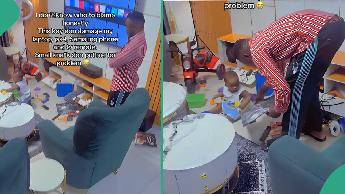 Nigerian Dad Cries out as Little Son Damages His PS4, Samsung Phone, Laptop and TV Remote