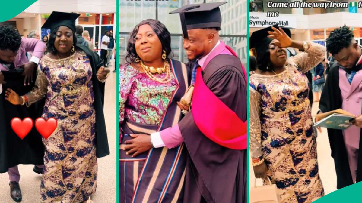 Nigerian Man Graduates from UK University, Cries With His Excited Mother In Touching Video