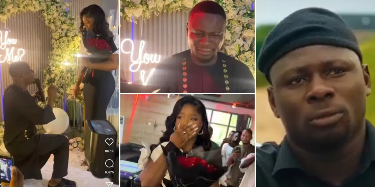 Reaction trails video of Skit maker Kamo in tears as he proposes to girlfriend