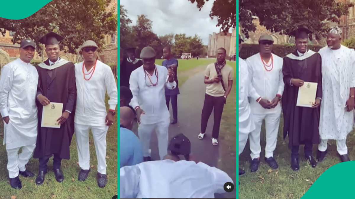 Wild Reactions As Video of MC Oluomo Prostrating for Kwam1 at Graduation of Gaji’s Son Goes Viral