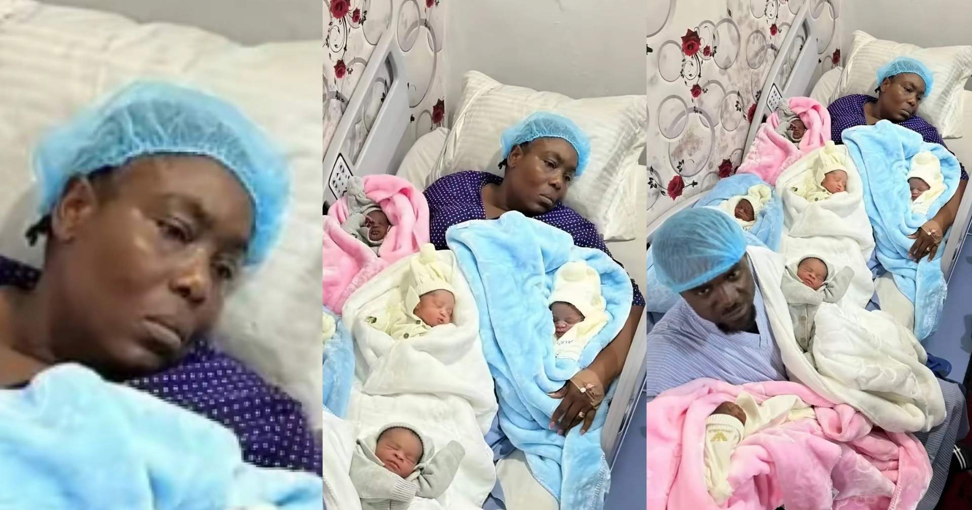 Woman's facial expression stirs sympathy after welcoming sextuplets