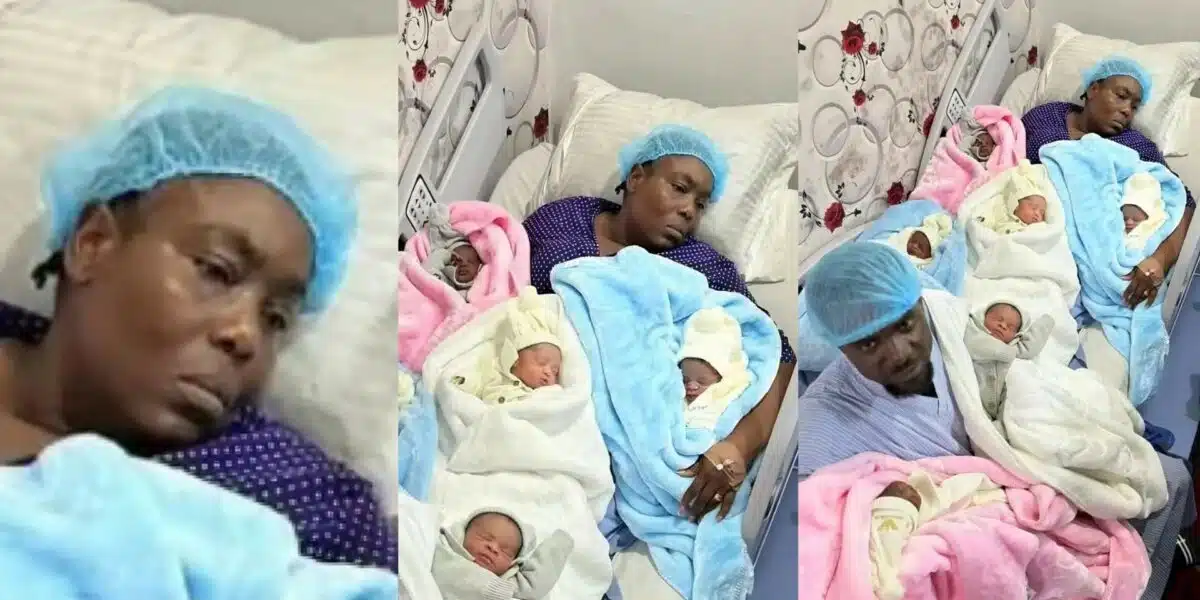 Woman's facial expression stirs sympathy after welcoming sextuplets