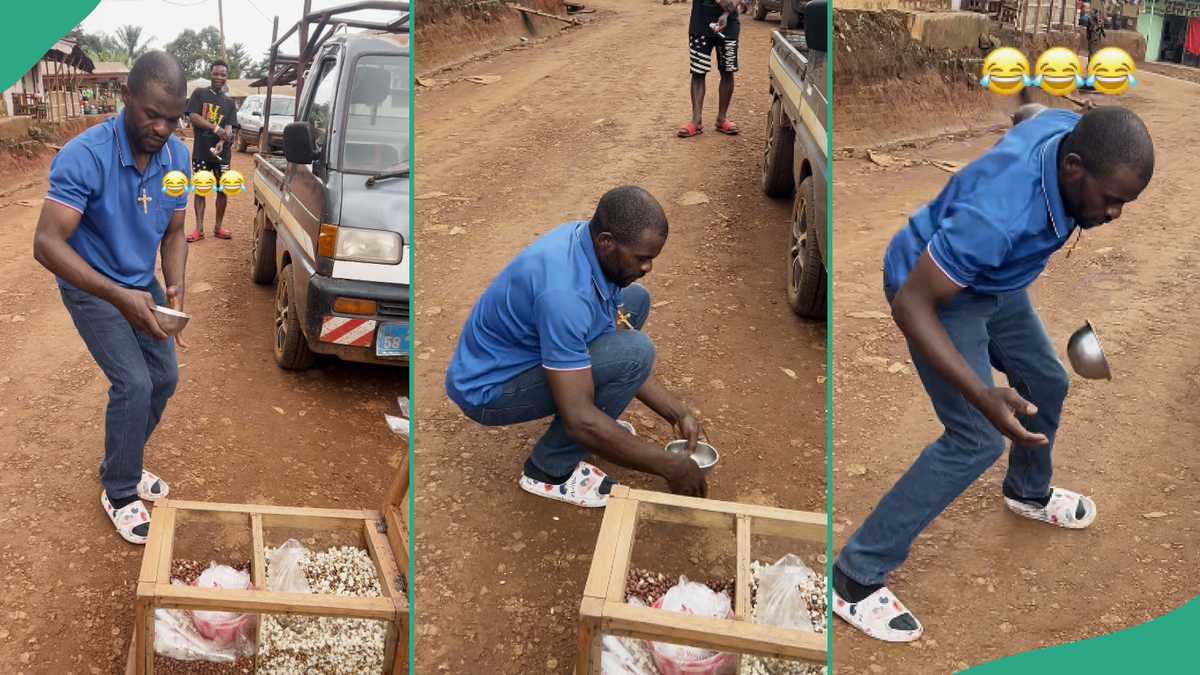 Funny Hawker Impresses Netizens With Skills He Used To Remove Chaff From Groundnuts