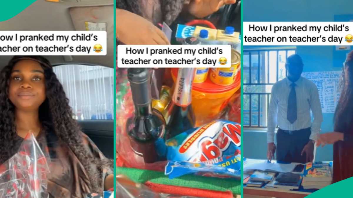 Nigerian Woman Pranks Her Child’s Teacher, Gives Him Gifts in Viral Video, Many React