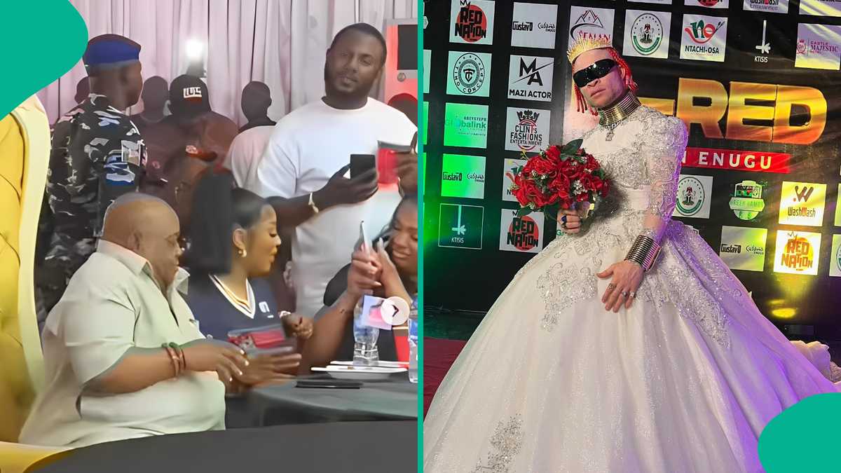 Fake Pocolee Attends Bred's Event In Wedding Dress, Dances With Gov Adeleke: "Cinderella White"