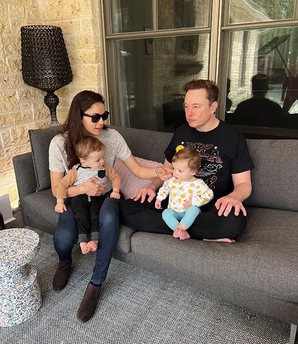 Musk pictured with his ex-partner Shivon Zilis and two of their children Strider and Azure