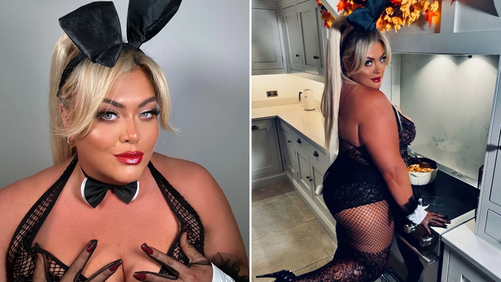 Gemma Collins stuns fans as she strips to lace leotard, fishnet tights and sexy bunny ears for VERY racy Halloween snaps