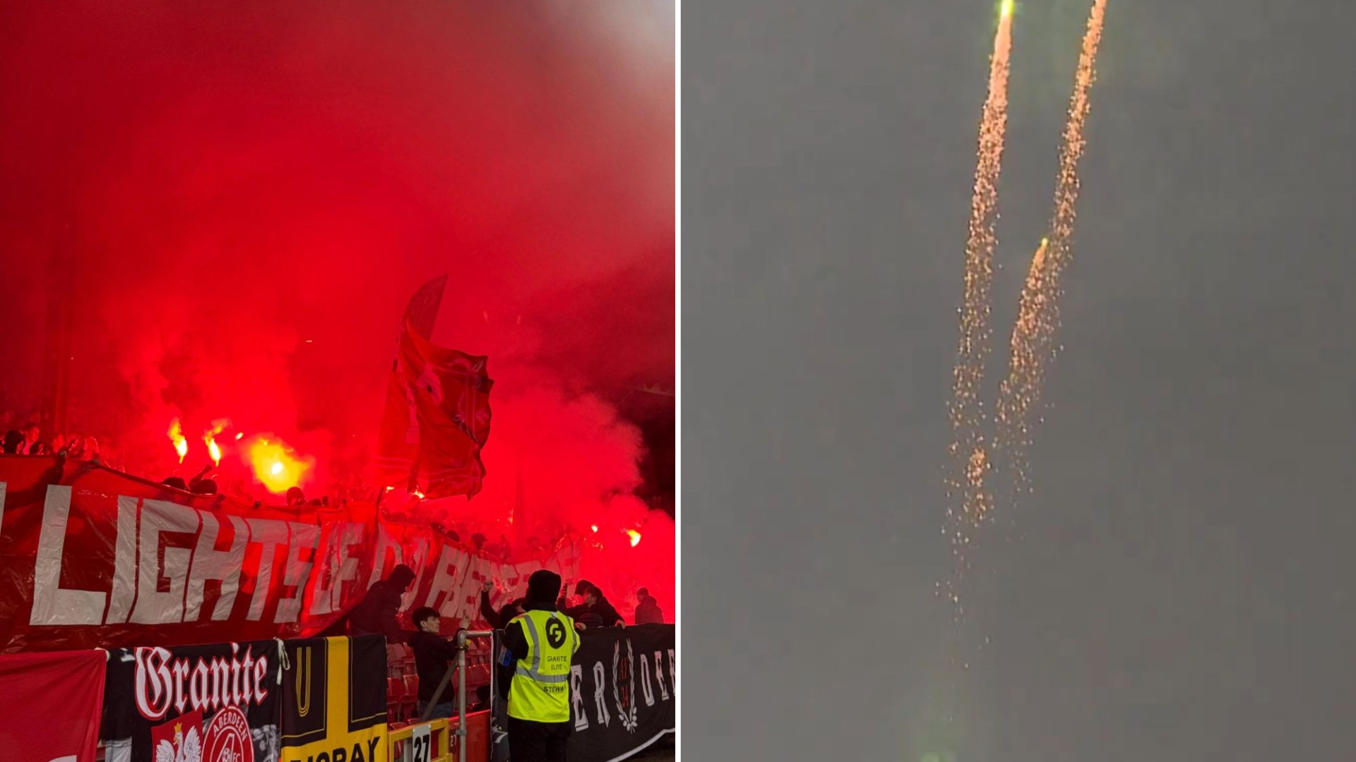 Aberdeen fans light up the sky with sudden fireworks display before Rangers clash