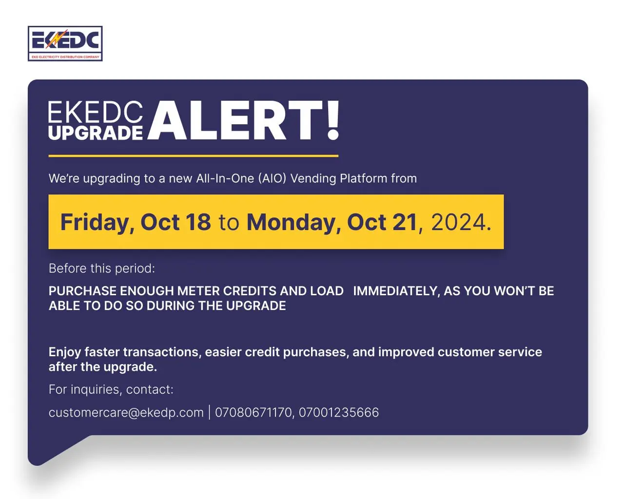 EKEDC Announces Major System Upgrade for Enhanced Customer Experience