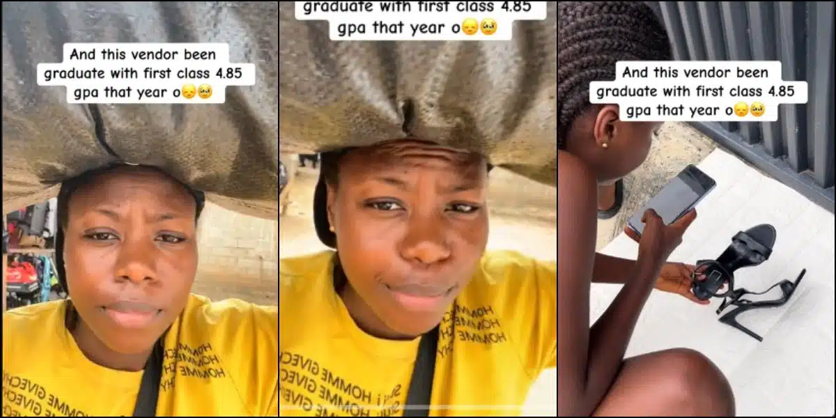 Lady laments as she becomes a shoe vendor despite graduating with first class