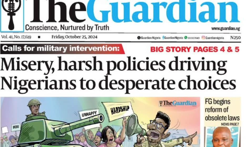 The Guardian’s front page story unsettles presidency