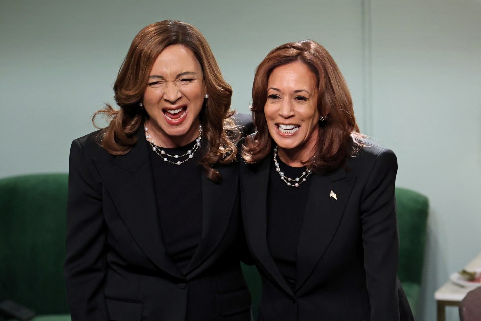 Harris is hanging on to slim one-point leads in Michigan and Wisconsin. Kamala is pictured on SNL with comic Maya Rudolph