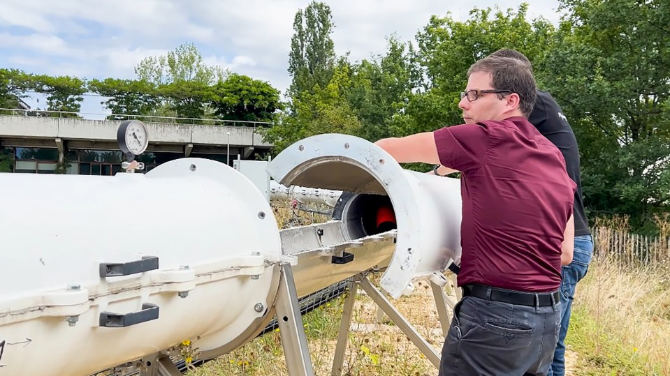 Scientists constructing the small tunnels for their test