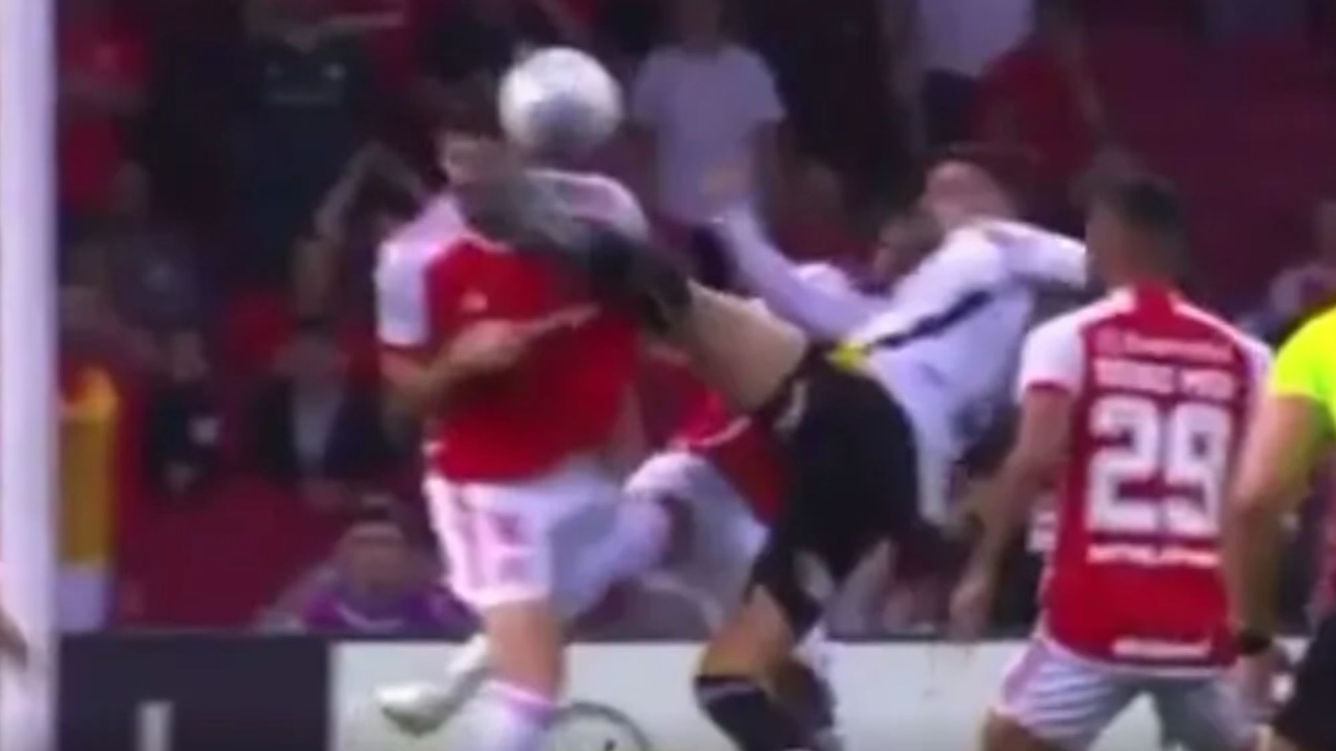 Star sent off for sickening flying kick to the face as fans compare it to a ‘FIFA glitch’