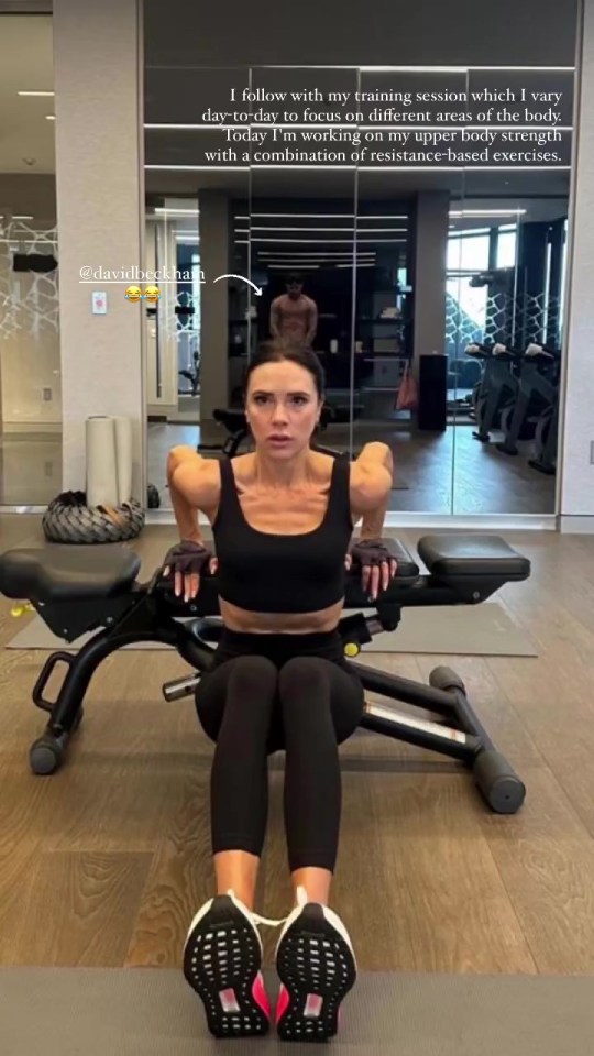 Victoria, 50, gave a glimpse of her intense exercise regime on Instagram