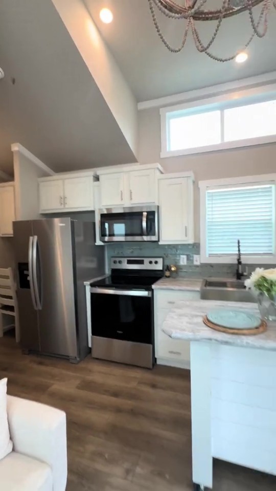 The tiny home has a full-sized kitchen