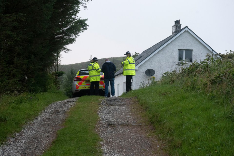 Police at the scene of the alleged attack on Rowena in Tarskavaig, Skye