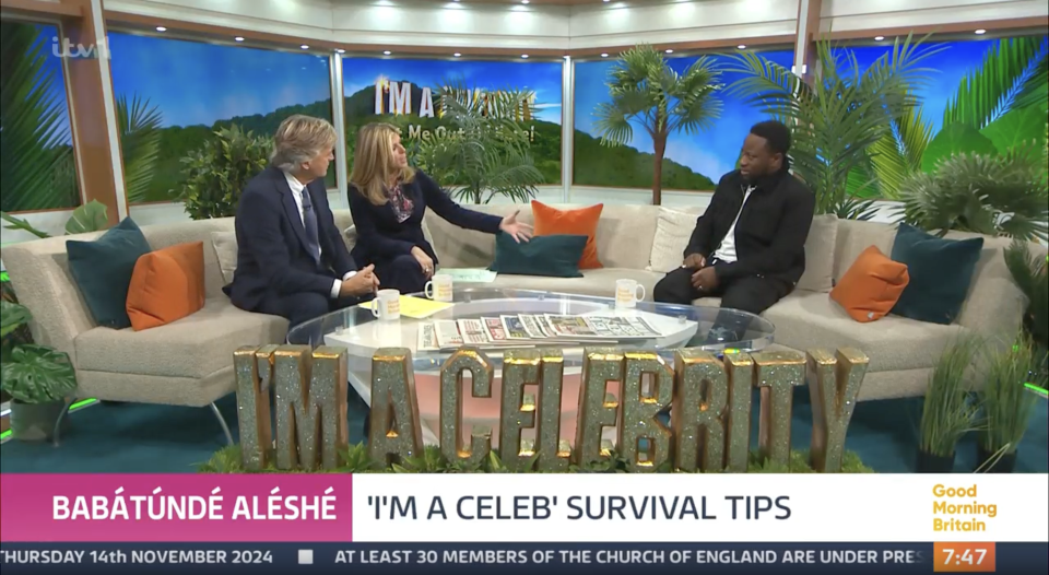 It came during the ITV broadcaster's interview with I'm A Celeb star Babatunde Aleshe